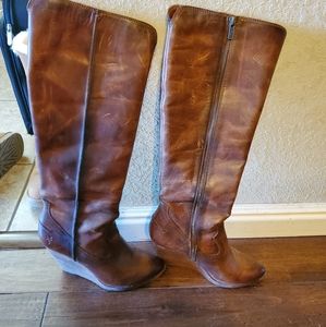 Frye Cece Leather Wedge Boots
